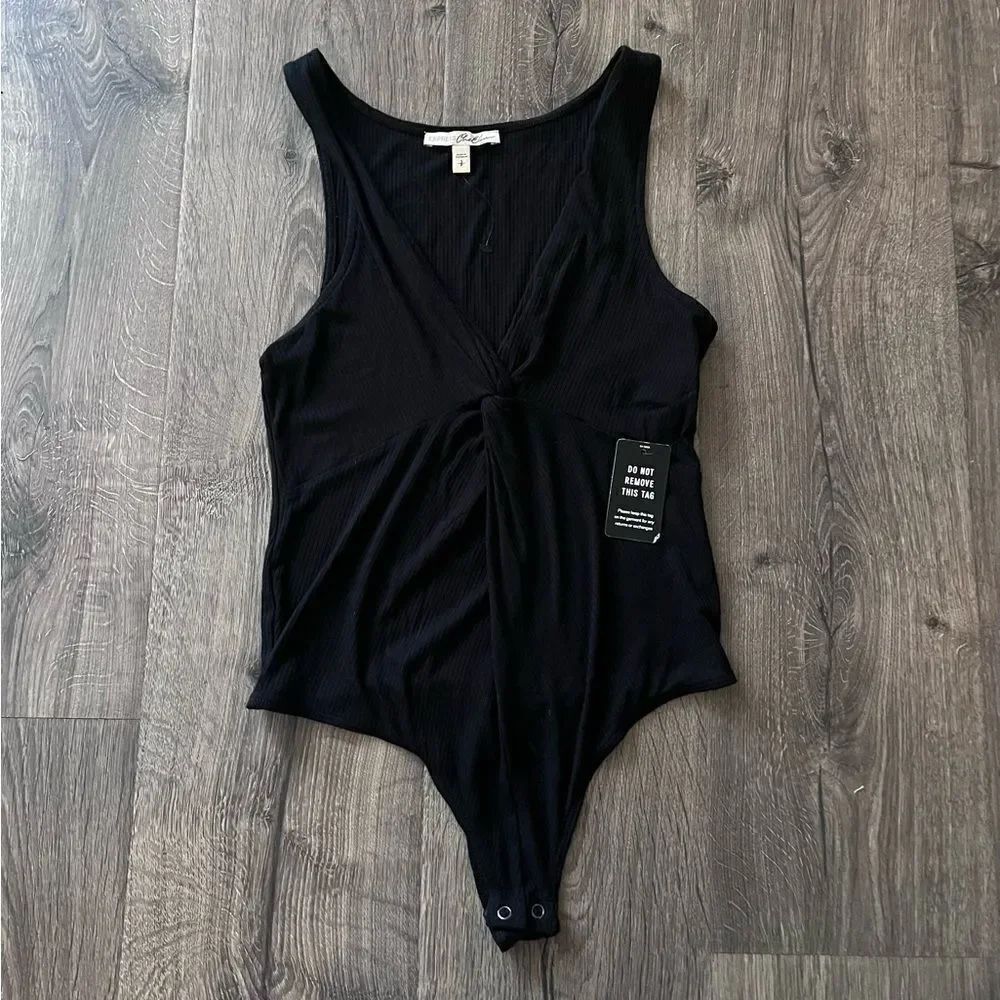Express One Eleven black front twist bodysuit, size small